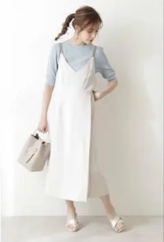 プロポーションボディドレッシング ラップ風ジャンパースカート グレージュ