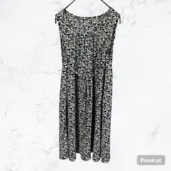 J821 MELROSE claire 総柄ワンピース 洗える 紺×水色 M