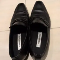 ブラック ローファー 合成皮革 バックル付き