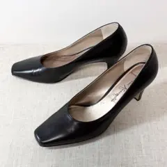 美品★銀座かねまつ パンプス ハイヒール スクエアトゥ Eウィズ 幅広 22.5
