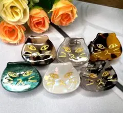 マーブル 猫型 ヘアクリップ 6色 セット まとめ売り ヘアピン アクセサリー