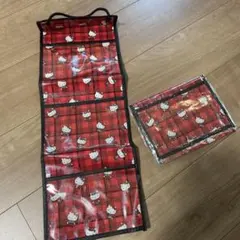ハローキティ ウォールポケット 壁掛け収納 レッド チェック柄　2つセット