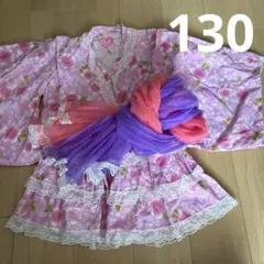 キッズ　花柄 浴衣ドレス フリル付き　130セットアップ