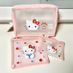 【韓国限定】ハローキティ メッシュポーチ 3つセット 韓国ダイソー