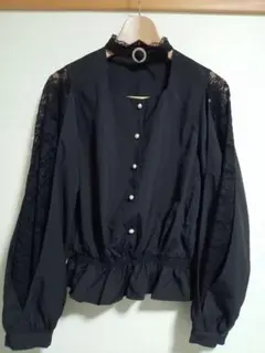 チョーカーブラウス　レースブラウス　黒色　黒ロリ　地雷系