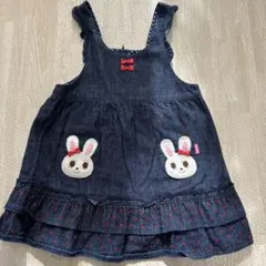 MIKI HOUSE ウサギ刺繍デニムワンピース 90