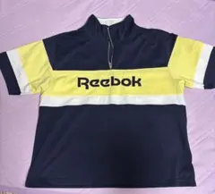 Reebok ハーフジップ 半袖Tシャツ ネイビー×イエロー XLのサムネイル