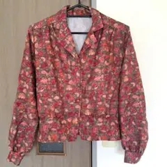 花柄 長袖カジュアルシャツ 赤系