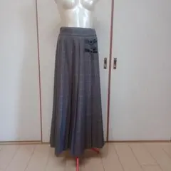 LOWRYS FARM グレー系チェック プリーツロングスカート M