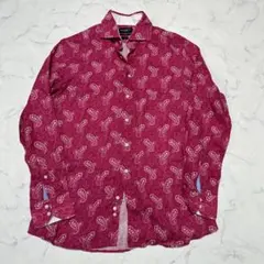 ハケット　ロンドン　リネン100%長袖シャツ　ペイズリー　ピンク　赤系