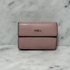 FURLA フルラ 三つ折財布 ピンク 銀 本革 レザー コンパクト ロゴ ミニ