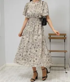 美品♡Pumpkin port 花柄 パールボタン ピンタック ロングワンピース