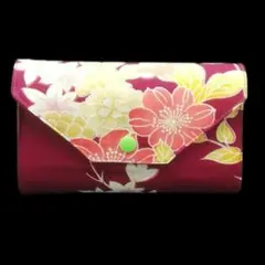和風カードケース　②　花柄　赤色　14枚収納　ハンドメイド