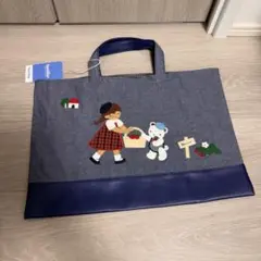 familiar デニムバッグ 手提げ袋 女の子とクマの刺繍