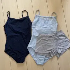 チャコット　ネイビー レオタード 水色レオタード　グレーのショートパンツ　3点