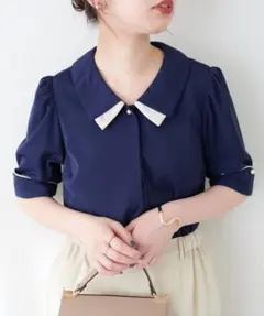 新品！natural couture 配色重ね衿三角カフスブラウス