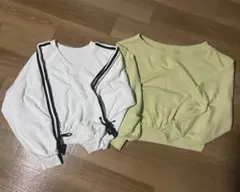ホワイトVネックとライムグリーンのスウェット2点セット グレイル xs フリー