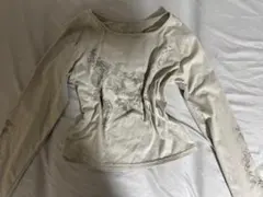 ベージュ 長袖 Tシャツ グラフィックプリント グランジ Y2K 平成ギャル