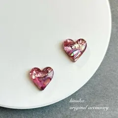 No.801 ハート　ピンク　シェル　マーブル　ハンドメイド　ピアス　イヤリング