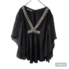 J1672 CECIL McBEE チュニック カットソー ビジュー 黒 Mのサムネイル