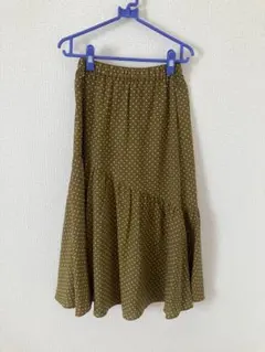 GU ドット柄フレアスカート オリーブグリーン