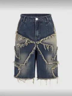 星柄パッチワーク ヴィンテージ　デニム　ショートデニム　これからの季節万能