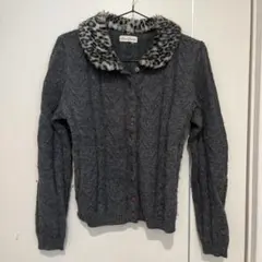 グレー ケーブルニット カーディガン 襟取り外し可能