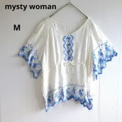 ミスティウーマン　 花柄チュニック　刺繍　ブラウス　ホワイト　M　涼しげ