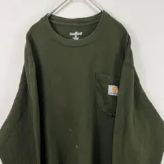 USA古着 carhartt カーハート ポケット ロンT カーキ M