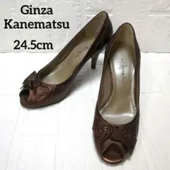 銀座かねまつ　オープントゥー　パンプス　ハイヒール　レザー24.5cm