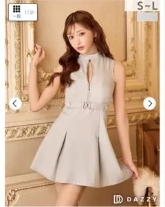 DAZZYStore ノースリーブ谷間ジップベルトビジューミニ丈キャバドレス M