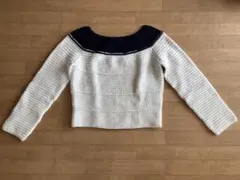 &other storiesネイビー×ホワイトかぎ編みニット