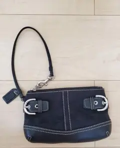 COACH ポーチ シグネチャー キャンバス レザー ベルト ブラック