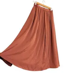 PLST サテンフレアロングスカート M ダークオレンジ ウエストゴム 上品