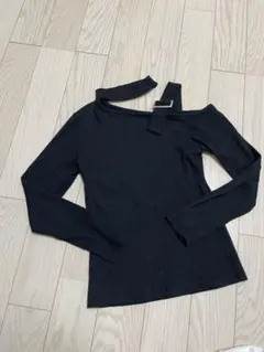 オフショルダー リブ編み セーター M ブラック