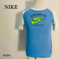 ナイキ 半袖Tシャツ スポーツロゴ ラグランスリーブ 配色切替え L 青×白