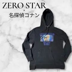 ZERO STAR 名探偵コナン プリント 裏毛パーカー ブラック L 人気
