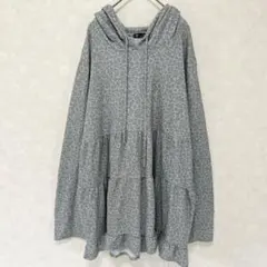 ティアードパーカー 長袖 2XL レオパード グレー ヒョウ柄 ゆったり フリル