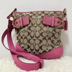 COACH コーチ 2way バッグ ベージュ ピンク シグネチャー 13386 - メルカリ