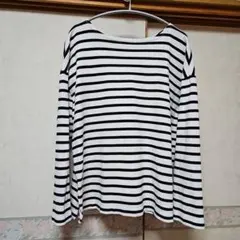 ボートネック長袖Tシャツ 白黒ストライプ