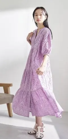 新品VIS☆ティアードロングティアードワンピース　ビス　ピンクパープル