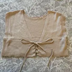 ベージュ Vネックショートニットベスト