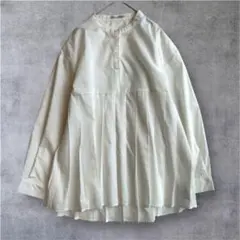 【美品】ボンジュールサガン プリーツ切替シャツ ブラウス ホワイト 長袖 フリー