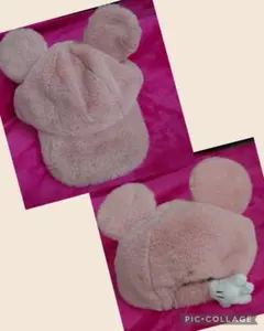 ミッキー風耳付きピンクキャップ