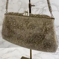 ヴィンテージ ビーズ刺繍×金型装飾 がま口 アンティーク和装洋装 ハンドバッグ