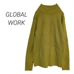 【グローバルワーク】メルティニット ハイネックリブニット セーター オリーブ