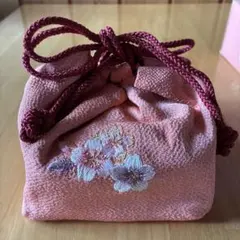 桜刺繍 ピンク 巾着バッグ