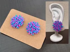 No.20 ハンドメイド　つぶつぶビーズ　ピアス　水色　ピンク(イヤリング可)