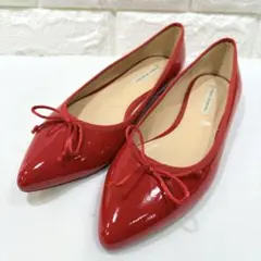 美品 FABIO RUSCONI エナメル パンプス 36 赤 フラット バレー