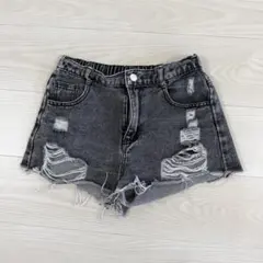 SHEIN ダメージデニムショートパンツ キッズ ブラック